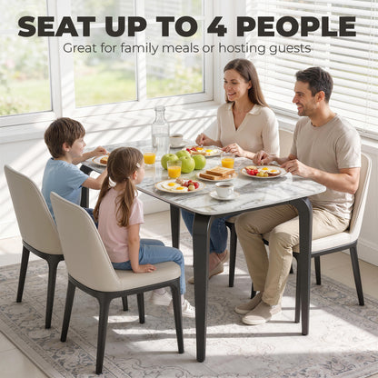 Dining Table for 4, Modern Kitchen Table with Sintered Stone Tabletop, Metal Legs, White