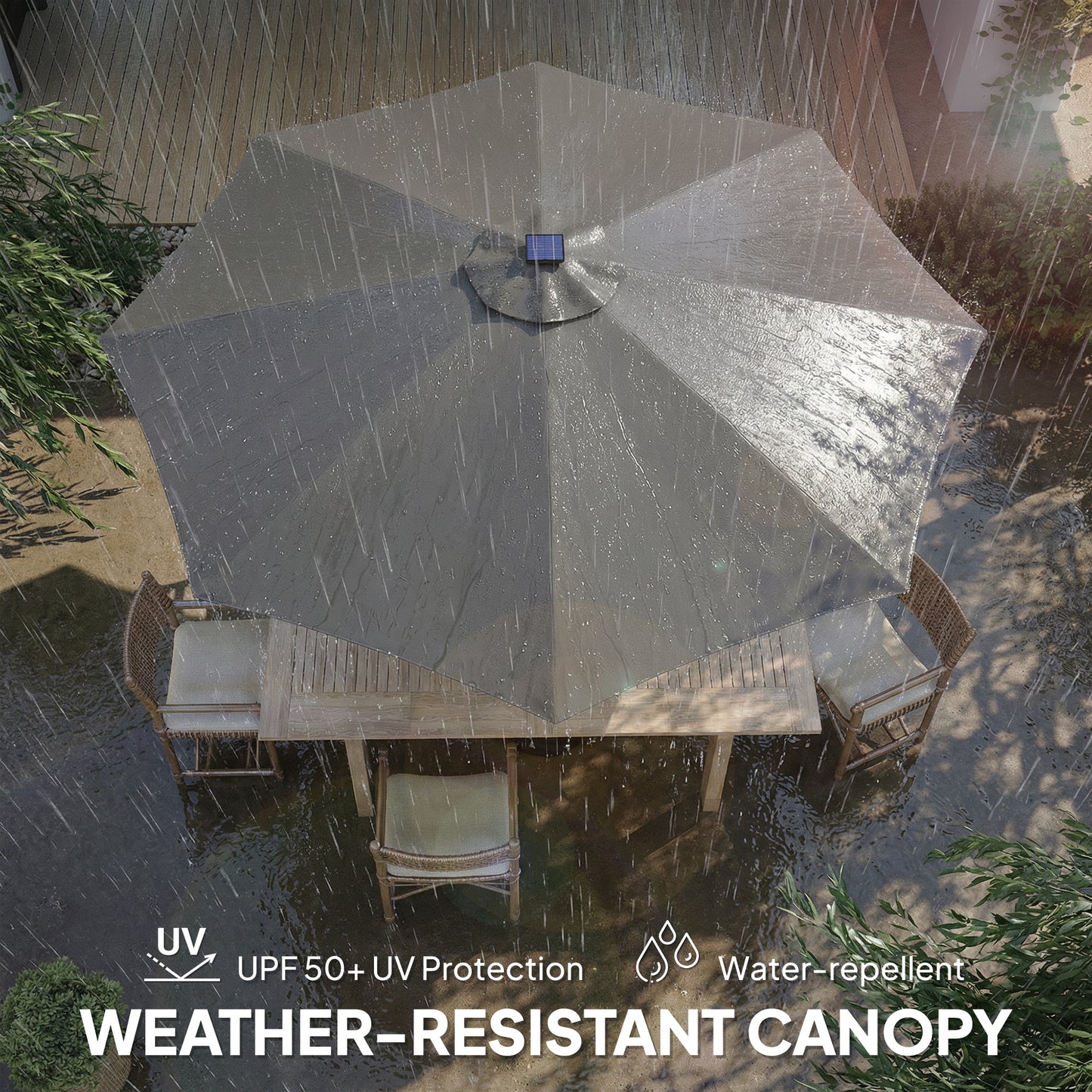 3 m Garden Parasol Umbrella with 112 Solar Powered LED Lights, Patio Umbrella with Crank Handle, Grey