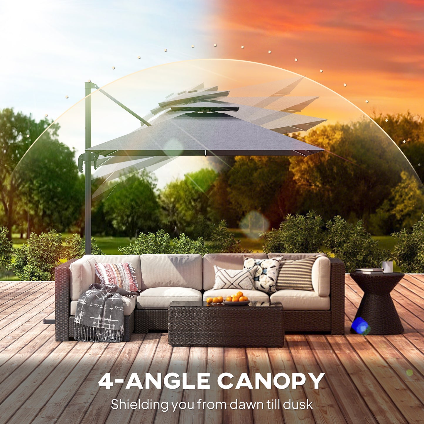 2.5m Cantilever Parasol with Solar Powered LED Lights, 360° Rotation, Tilt Adjustment, Crank Handle, Dark Grey