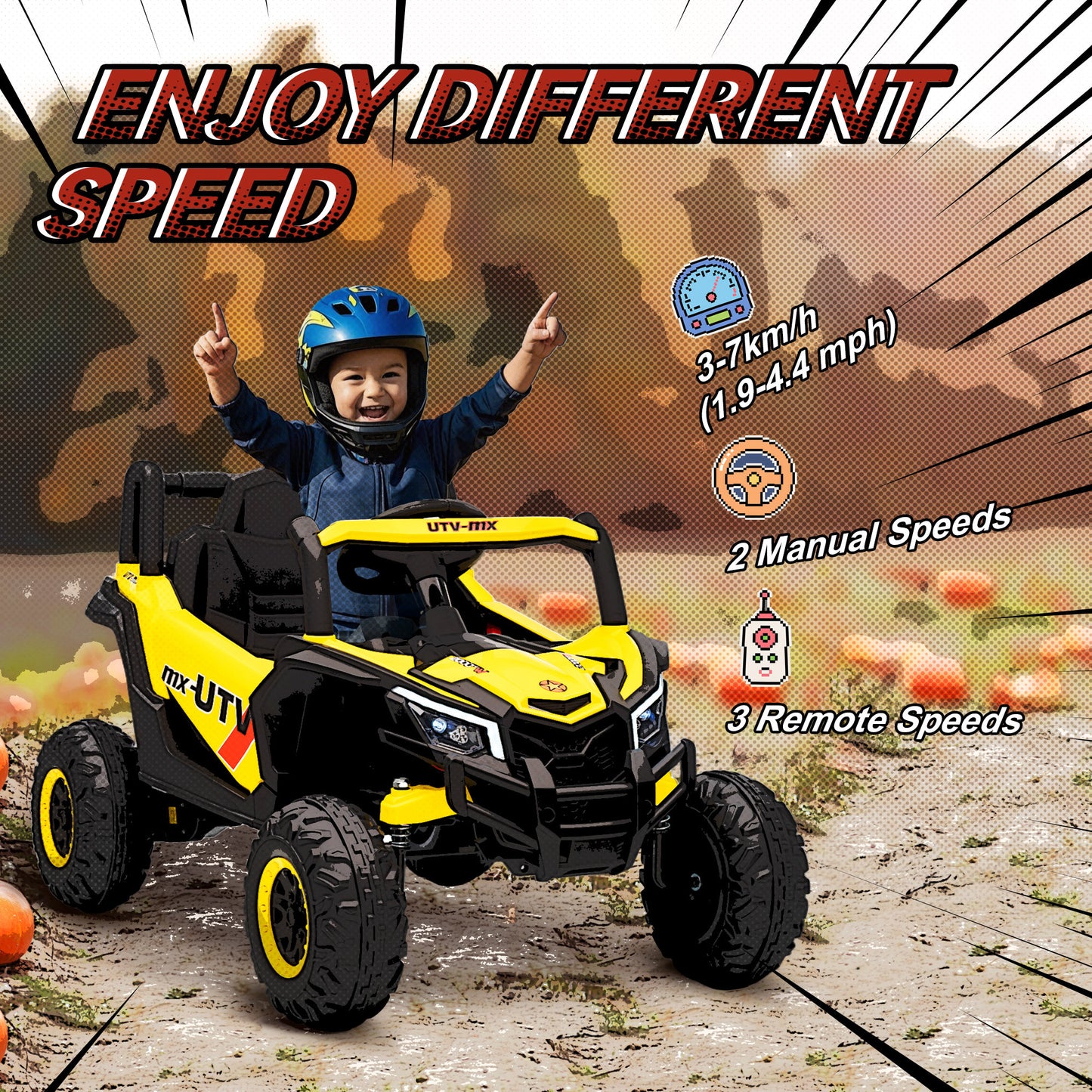 12V Kids Ride On Car with Remote Control, Kids Electric Car with Suspension System, Music, for Kids 3-5 Years, Yellow