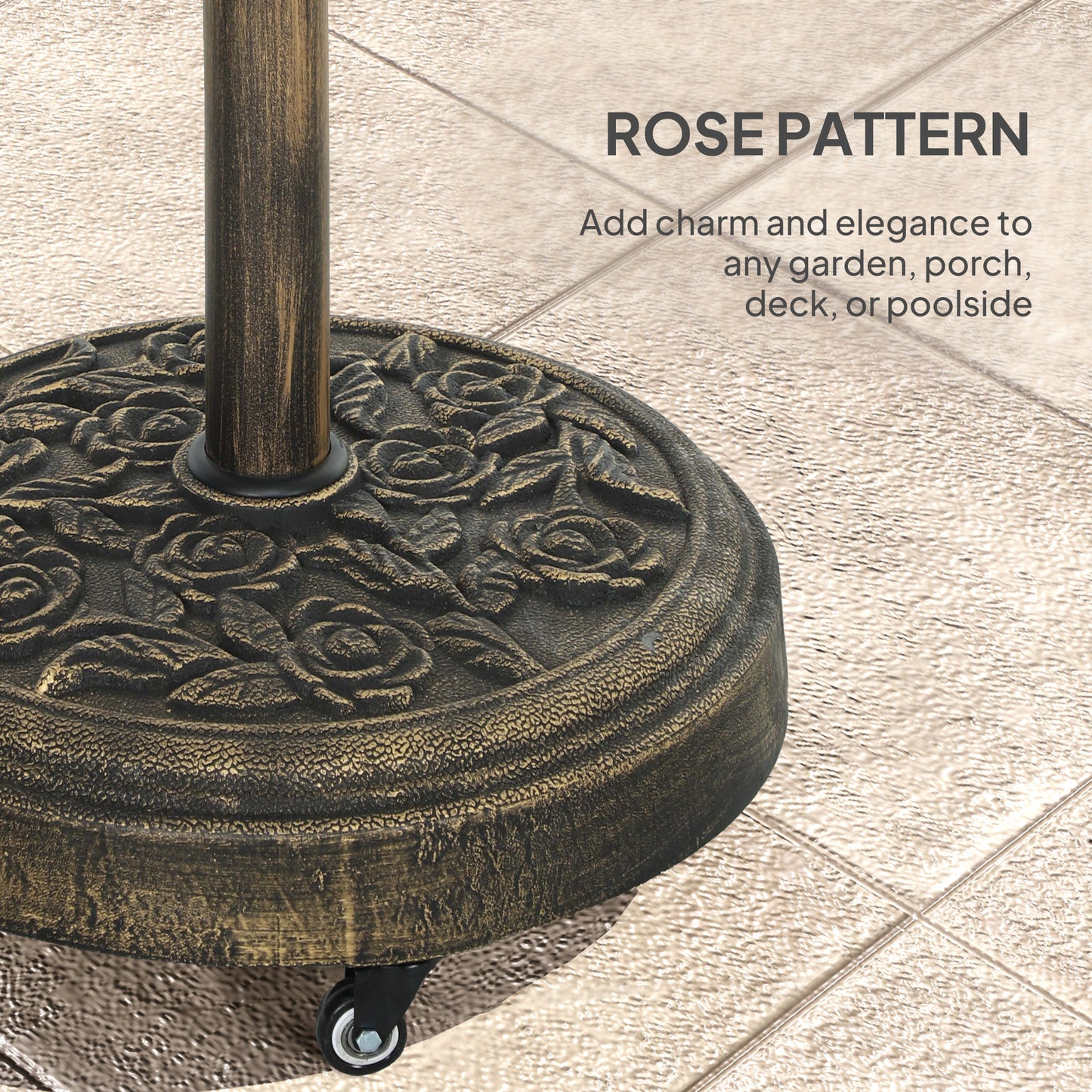 Parasol Base, Umbrella Base with Wheels Cast Iron Effect, for Umbrella, Canopy, Weather Resistant, Bronze Tone
