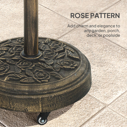 Parasol Base, Umbrella Base with Wheels Cast Iron Effect, for Umbrella, Canopy, Weather Resistant, Bronze Tone