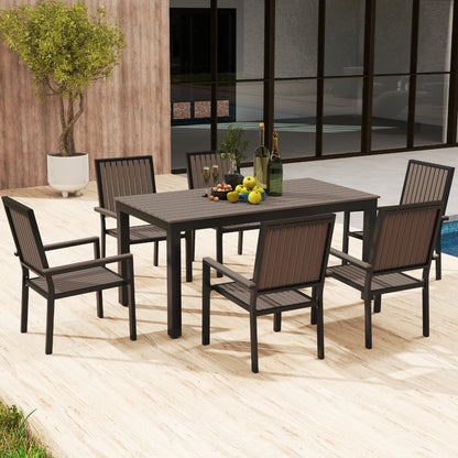 6 Seater Garden Dining Set with Stackable Chairs, Aluminium Frame, Rectangular Plastic Top, Garden Furniture Set