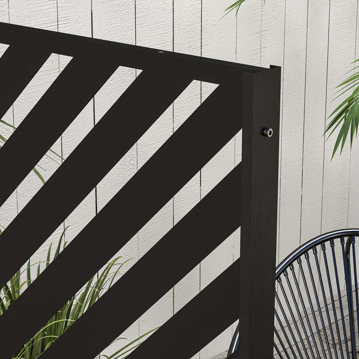 6.5FT Decorative Outdoor Divider, Metal Privacy Screen with Stand, Triangle Style, Black