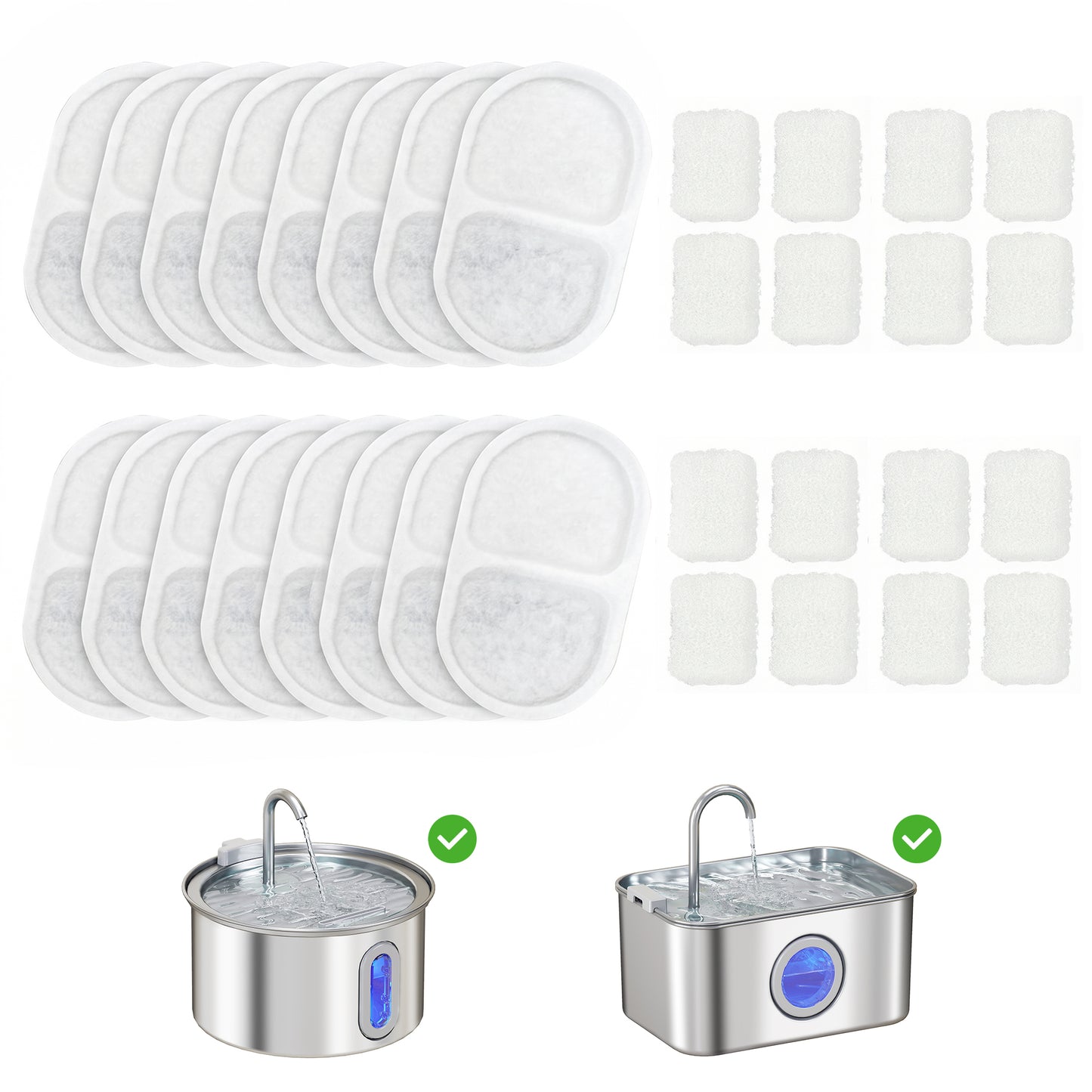 16 Pack Cat Water Fountain Filters, Replacement Filters Set for 3.2L/2.5L Automatic Pet Fountain