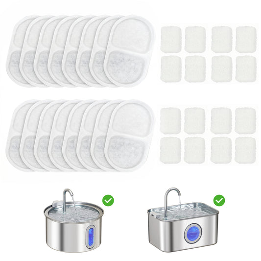 16 Pack Cat Water Fountain Filters, Replacement Filters Set for 3.2L/2.5L Automatic Pet Fountain