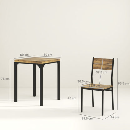 Three-Piece Minimal and Compact Dining Set, Rustic Brown