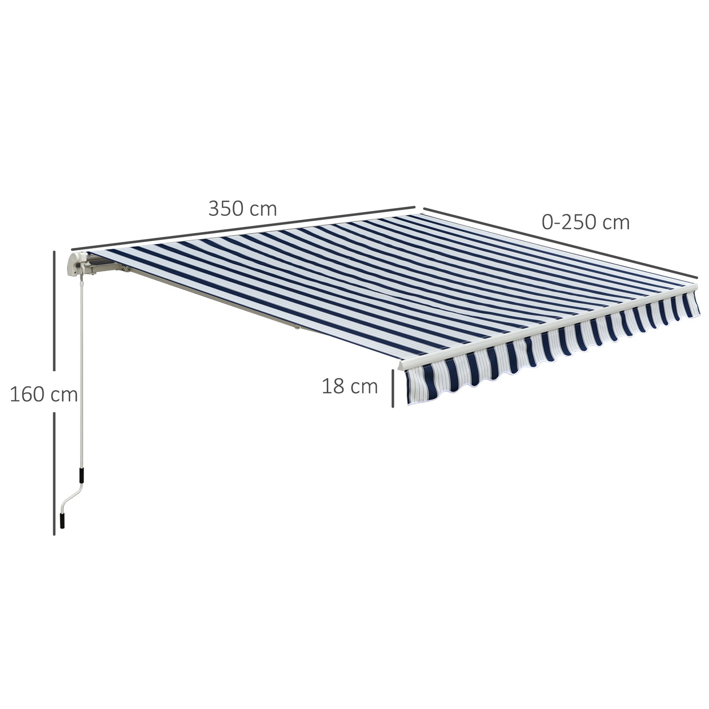 Manual Retractable Awning, 3.5x2.5 m-Dark Blue/White Stripes