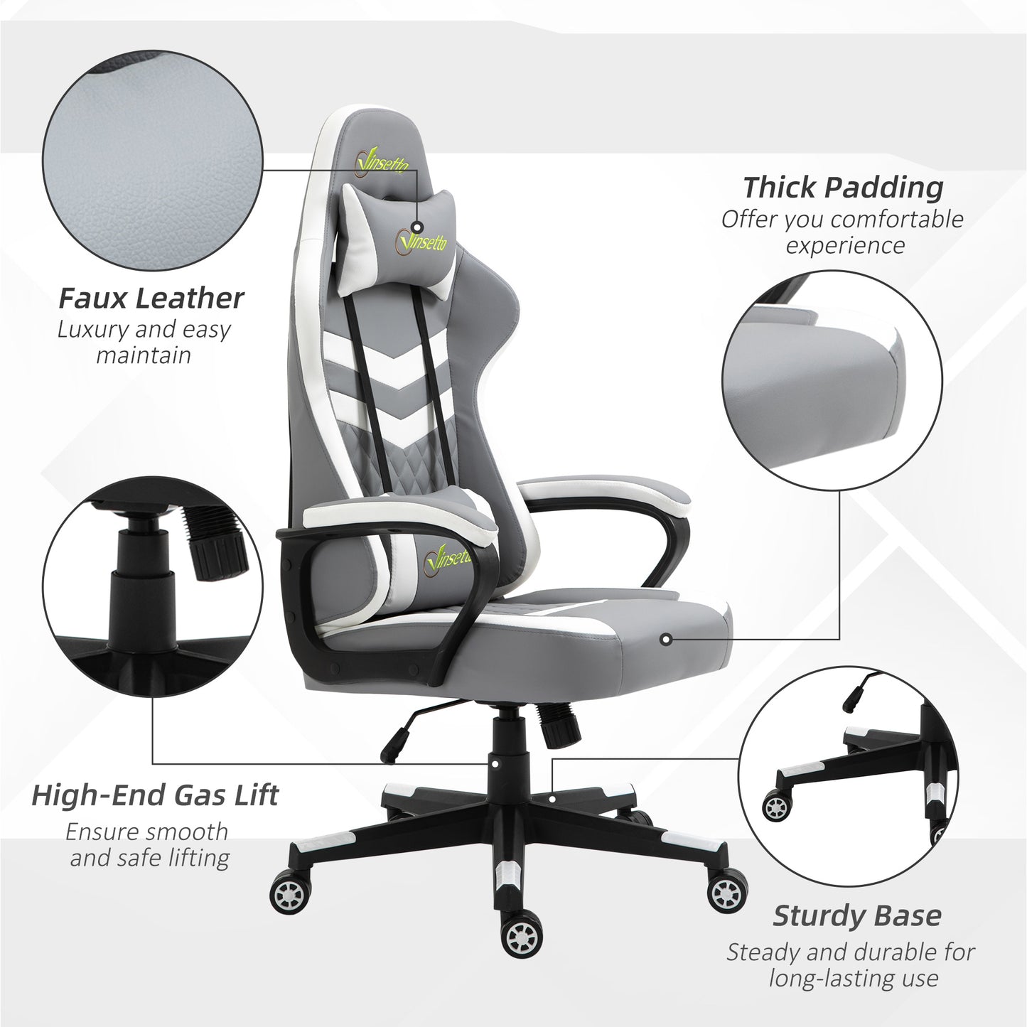 Gaming Chair, Computer Desk Chair with Lumbar Support, Faux Leather Racing Chair