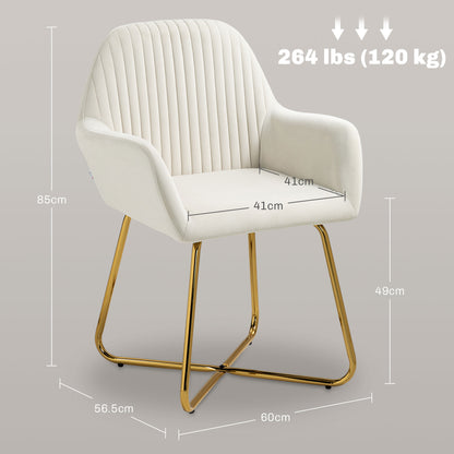 Modern Arm Chair Upholstered Accent Chair with Metal Base for Living Room Cream White