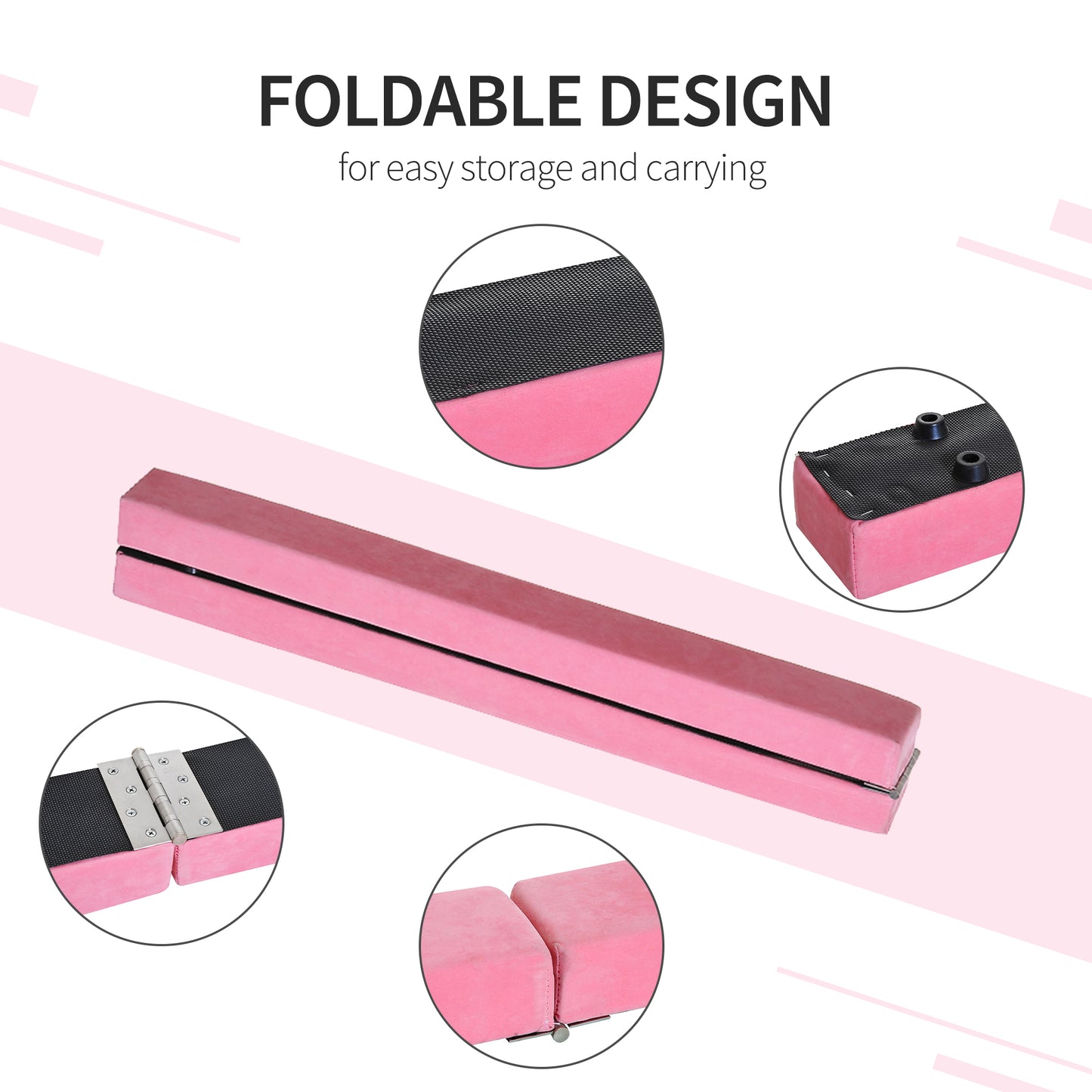 2.4M 8FT Gymnastics Folding Balance Beam Home Gym Training Exercise Sports - Pink
