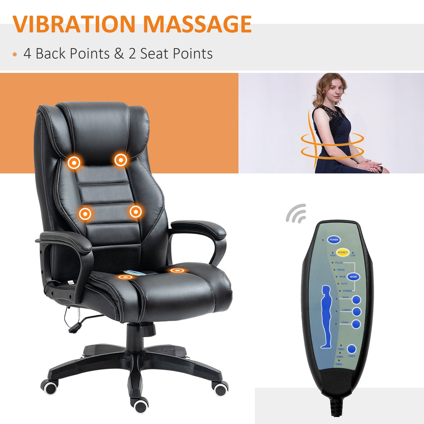 Office Chair with 6-Point Maaage, PU Desk Chair with Padded Seat and Armrest, Computer Chair with Tilt Function for Home