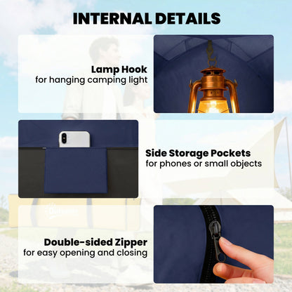 2 Person Camping Tent, Dome Tent with Zipped Doors, Storage Pocket, Portable Handy Bag, Navy Blue