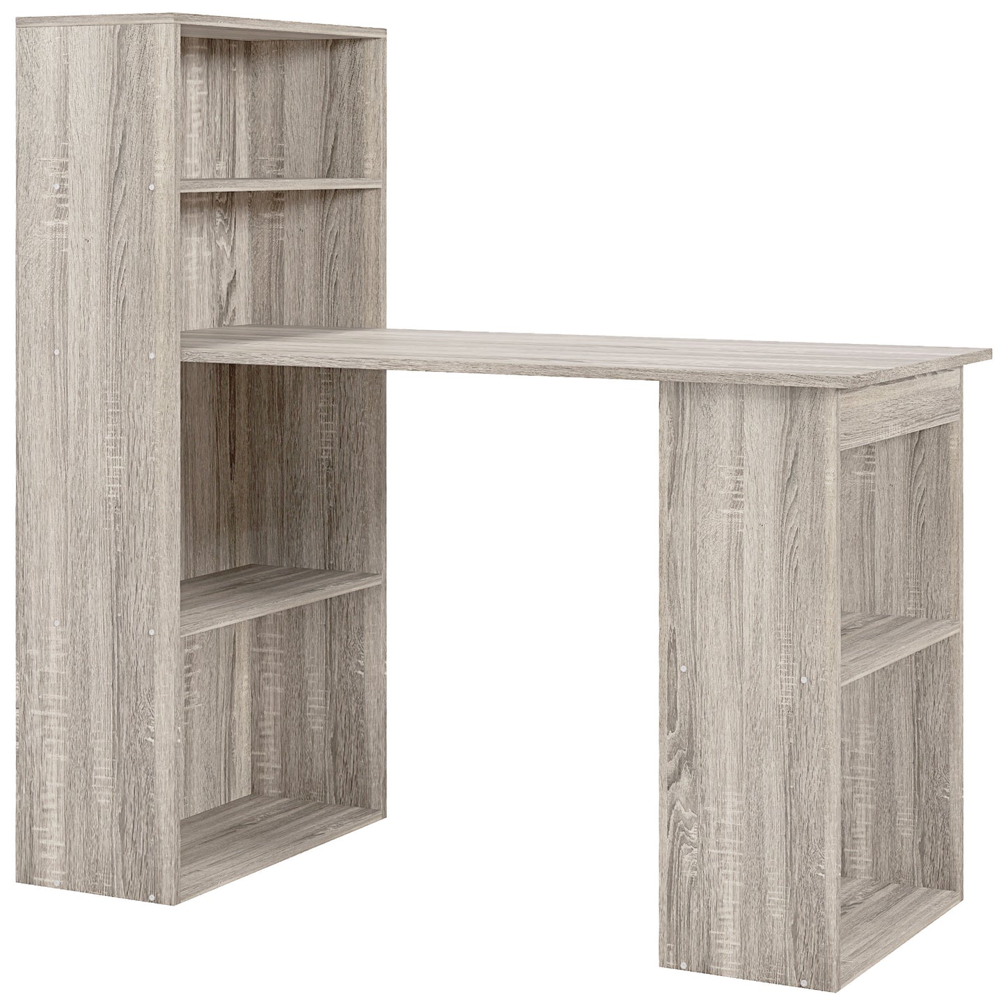 120cm Computer Desk, Wooden PC Laptop Table with 6-Tier Storage Bookshelves, Home Office Working Study Desk