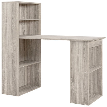 120cm Computer Desk, Wooden PC Laptop Table with 6-Tier Storage Bookshelves, Home Office Working Study Desk