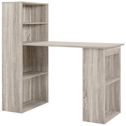 120cm Computer Desk, Wooden PC Laptop Table with 6-Tier Storage Bookshelves, Home Office Working Study Desk