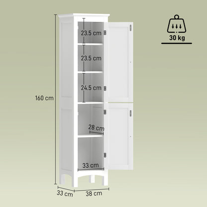Tall Bathroom Storage Unit, Slim Bathroom Cabinet with Adjustable Shelves and Double Door, White