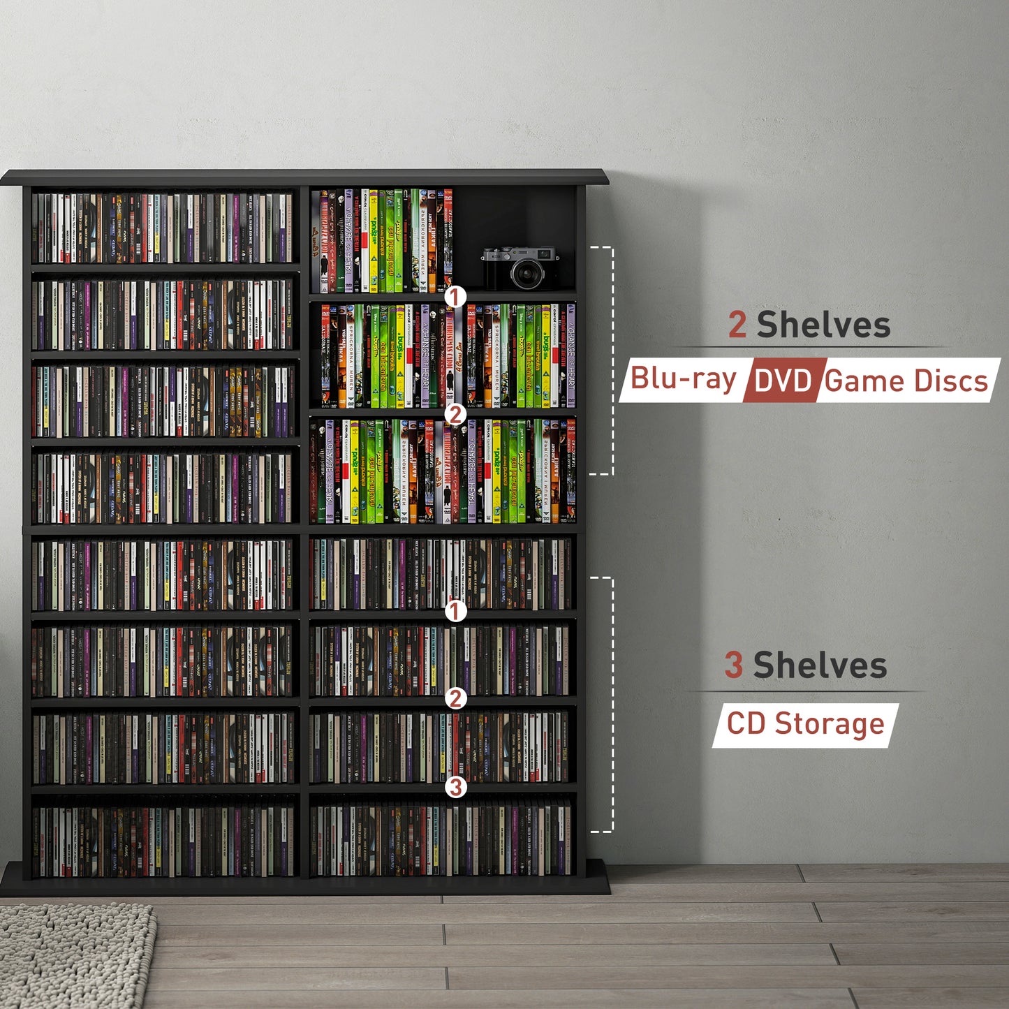 16-Compartment Media Shelf - Black