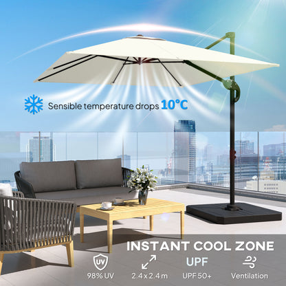 2.4 x 2.4m Cantilever Parasol with Umbrella Weights, UPF50+ Offset Outdoor Umbrella w/ Easy Tilt Adjustment, Cream White