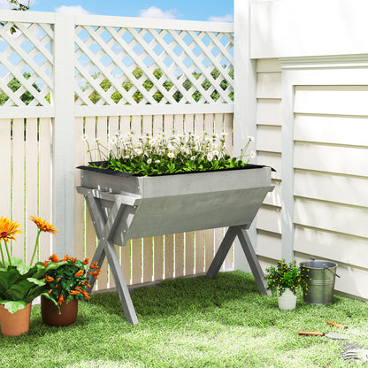 Wooden Raised Garden Bed with Bed Liner, Elevated Planter Box with Legs, Light Grey