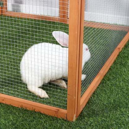 Wooden Rabbit Hutch Cage 6ft with Wire Mesh, Openable Roof, Play Space for Outdoor, Natural Wood Finish