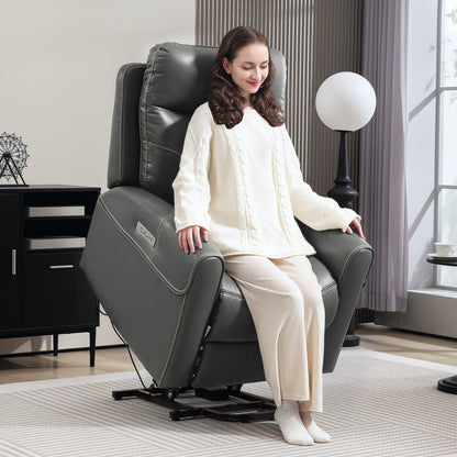 Power Lift Recliner Chair for Elderly, Overstuffed Faux Leather Riser and Reclining Chair with USB A+C Ports