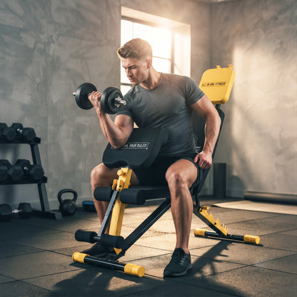 Adjustable Weight Bench for Home Gym, 300kg Incline Decline Flat Foldable Bench Press with 7 Backrest Positions, Yellow