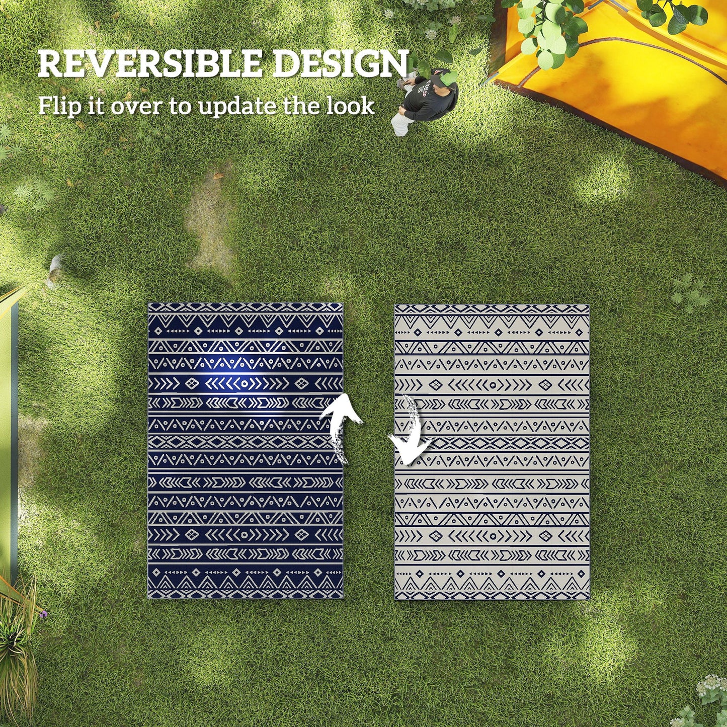 Reversible Outdoor Rug with Carry Bag, Waterproof Plastic Straw Mat for Garden, Deck, RV, Picnic, Beach, Camping