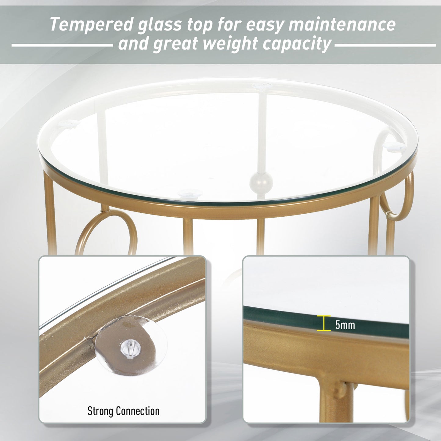 Nesting Round Coffee Table Set of 2 - Gold Tone