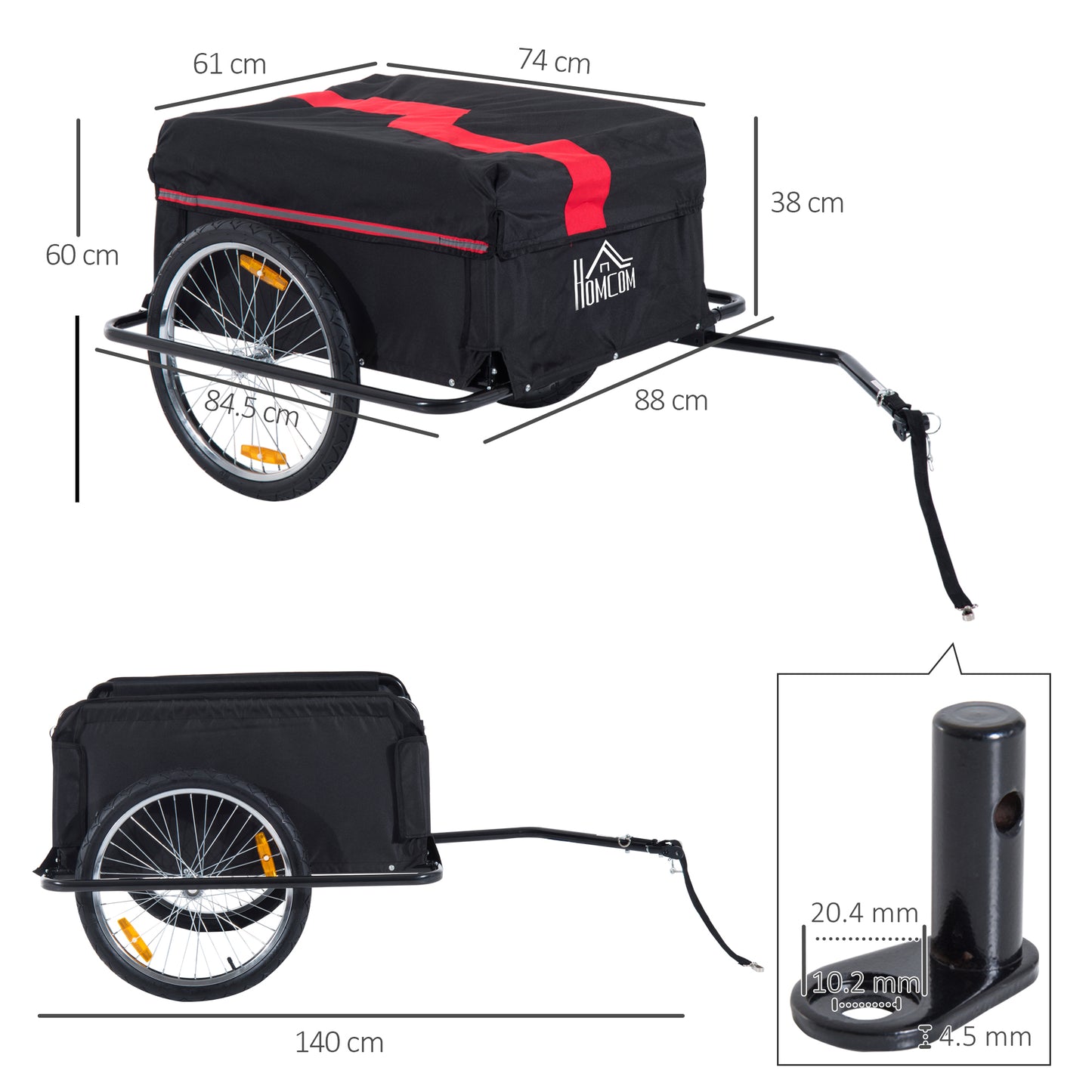 Two-Wheel Bicycle Large Cargo Wagon Trailer Oxford Fabric, Folding Storage, & Removable Cover, Red