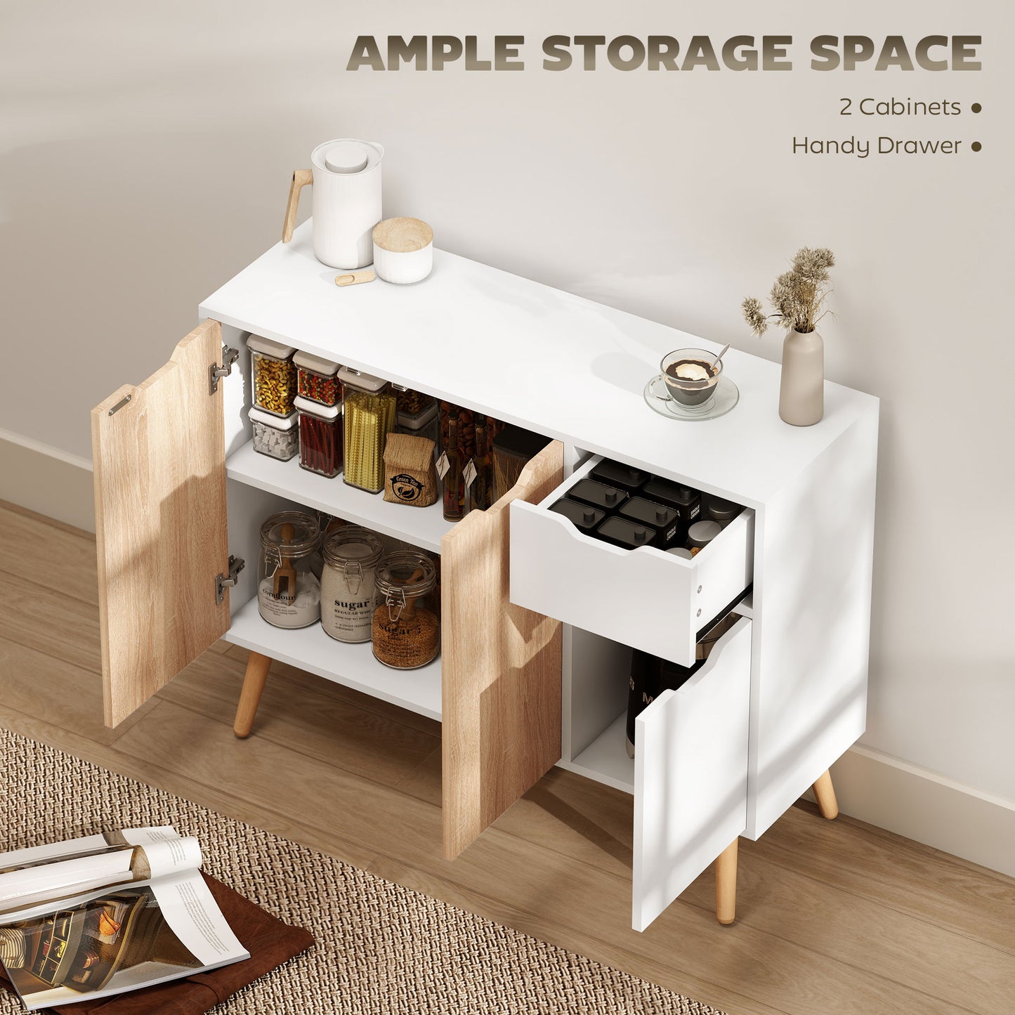 Sideboard Floor Standing Storage Cabinet with Drawer for Bedroom, Living Room, Home Office, Natural