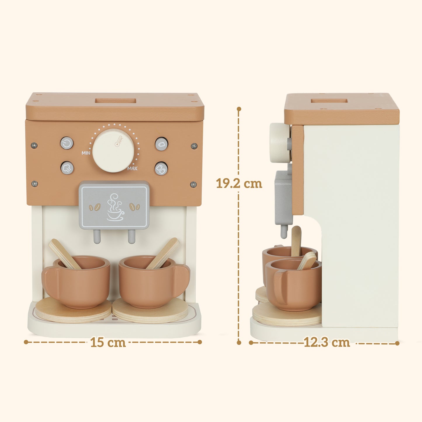 Kids Wooden Coffee Machine Toy, Pretend Play Kitchen Accessories Gift for Boys and Girls Ages 3+