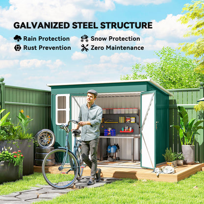 8.5 x 6ft Storage Shed Galvanised Steel Garden Shed, Metal Shed with Foundation Kit, Window