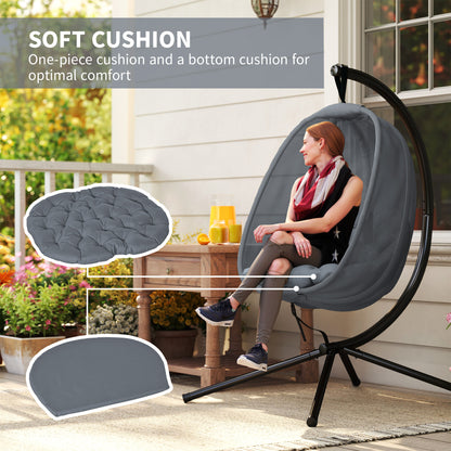 Hanging Egg Chair, Folding Texteline Swing Hammock with Side Pocket, Cushion and Stand for Indoor Outdoor