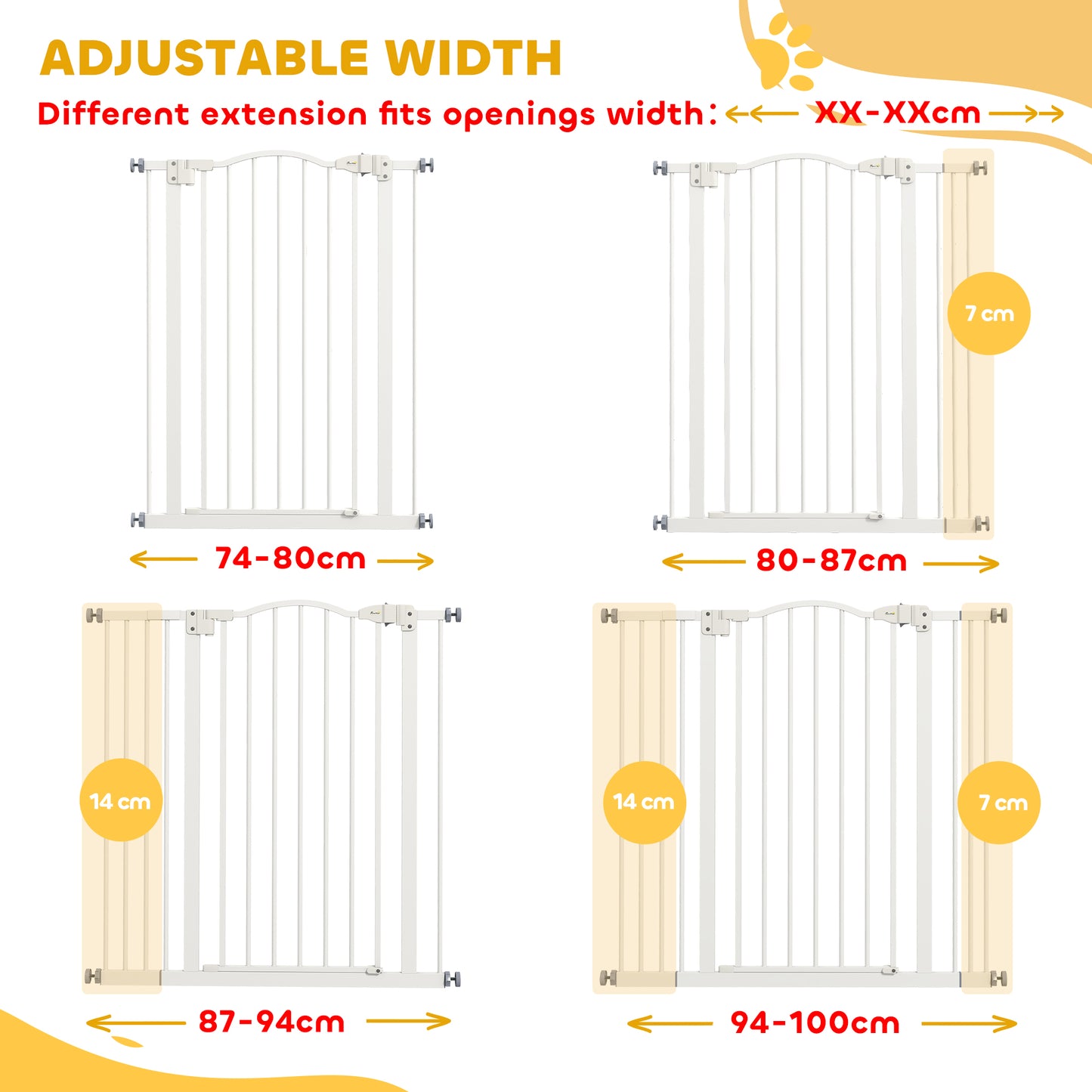 Pressure Fit Dog Stair Gate No Drilling Safety Gate Auto Close for Doorways, Hallways, 74-100cm Adjustable, 94cm Tall, White