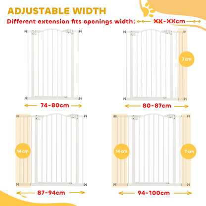 Pressure Fit Dog Stair Gate No Drilling Safety Gate Auto Close for Doorways, Hallways, 74-100cm Adjustable, 94cm Tall, White
