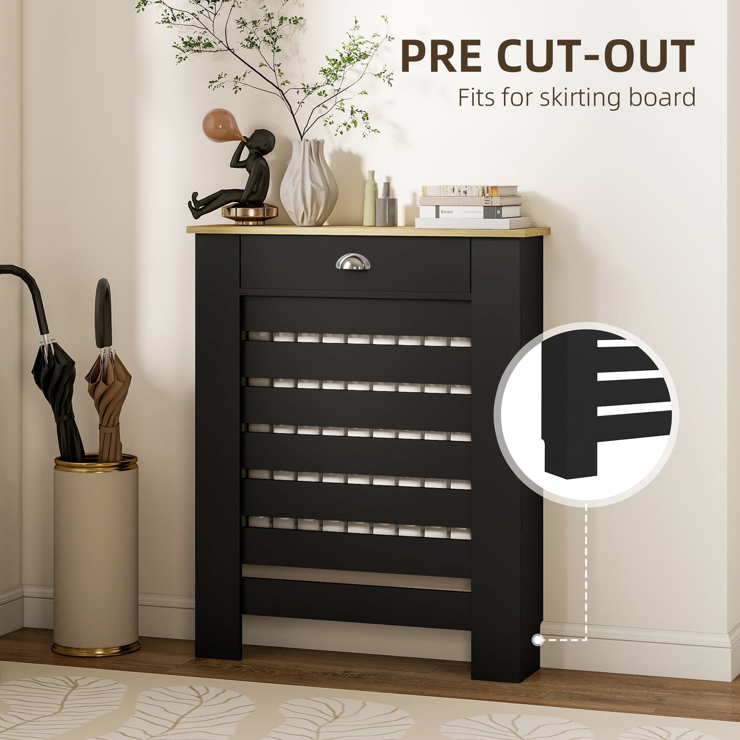 95.5H x 78Wcm Radiator Cover, with Drawer - Black