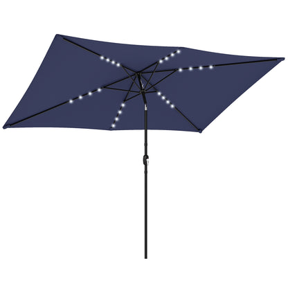 3 x 2 m Garden Parasol Umbrella with LED Solar Light, Parasol Cover, Outdoor Market Patio Umbrella, Navy Blue