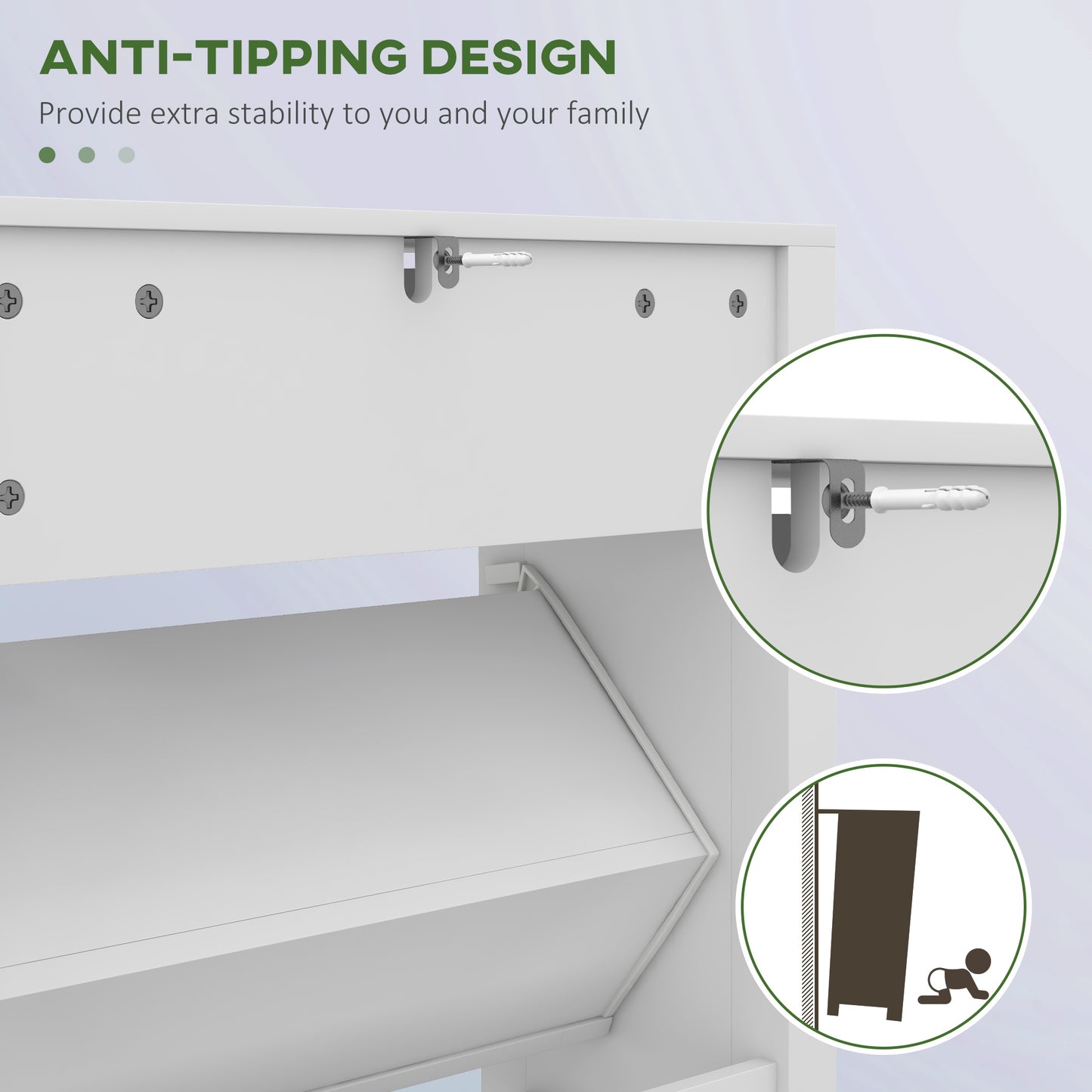 Narrow Shoe Cabinet with 2 Flip Drawers and Adjustable Shelves, White