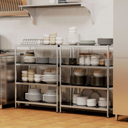 4-Tier Bakers Rack with Storage, Stainless Steel Microwave Stand with Adjustable Shelves for Small Spaces