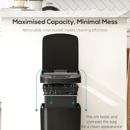 12L Sensor Bin, Automatic Touchless Motion Sensor Kitchen Bin with Fingerprint Resistant Stainless Steel, Black