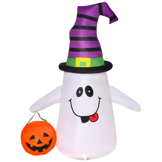 1.2m Witch Ghost Halloween Inflatable Decoration w/ LED Lights Fan Accessories Pumpkin Lantern Kids Adult Fun Weather-Resista