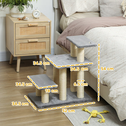Dog Steps for Bed, 3 Step Adjustable Pet Stairs for Sofa with 6 Sisal Scratching Posts for Small Dogs & Cats, Grey