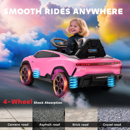12V Licensed Lamborghini Electric Cars for Kids, Ride On Car with Remote Control for 3-6 Years Old, Pink