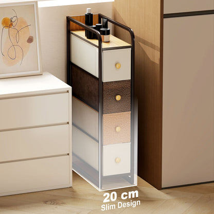 4-Drawer Storage Organiser Unit, Chest of Drawers with Steel Frame for Bedroom, Living Room, Mixed-Brown