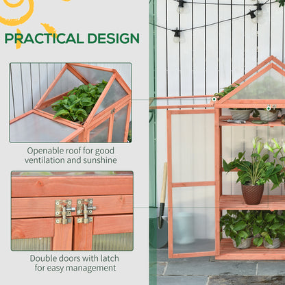 Garden Cold Frame Polycarbonate Greenhouse with Adjustable Shelves, Double Doors, Openable Top Covers