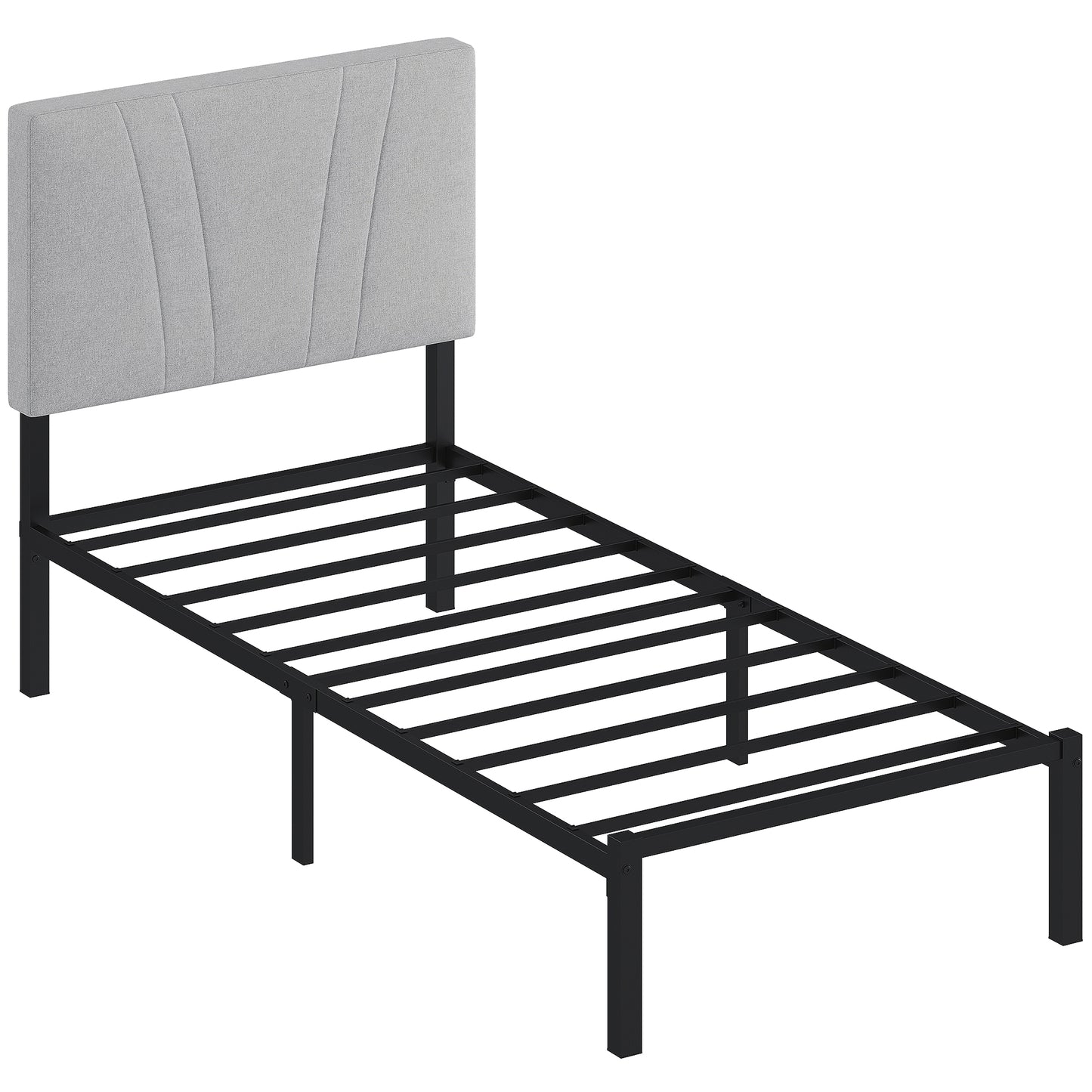 3FT Single Bed Frame with Upholstered Headboard and Underbed Storage, Black and Light Grey