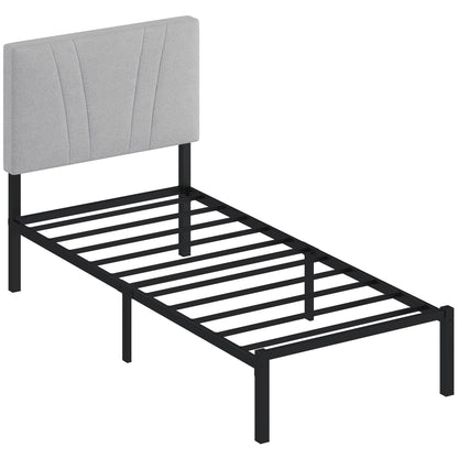 3FT Single Bed Frame with Upholstered Headboard and Underbed Storage, Black and Light Grey