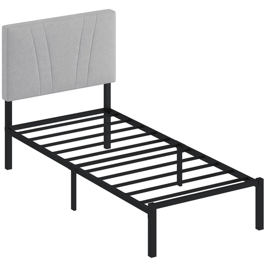 3FT Single Bed Frame with Upholstered Headboard and Underbed Storage, Black and Light Grey