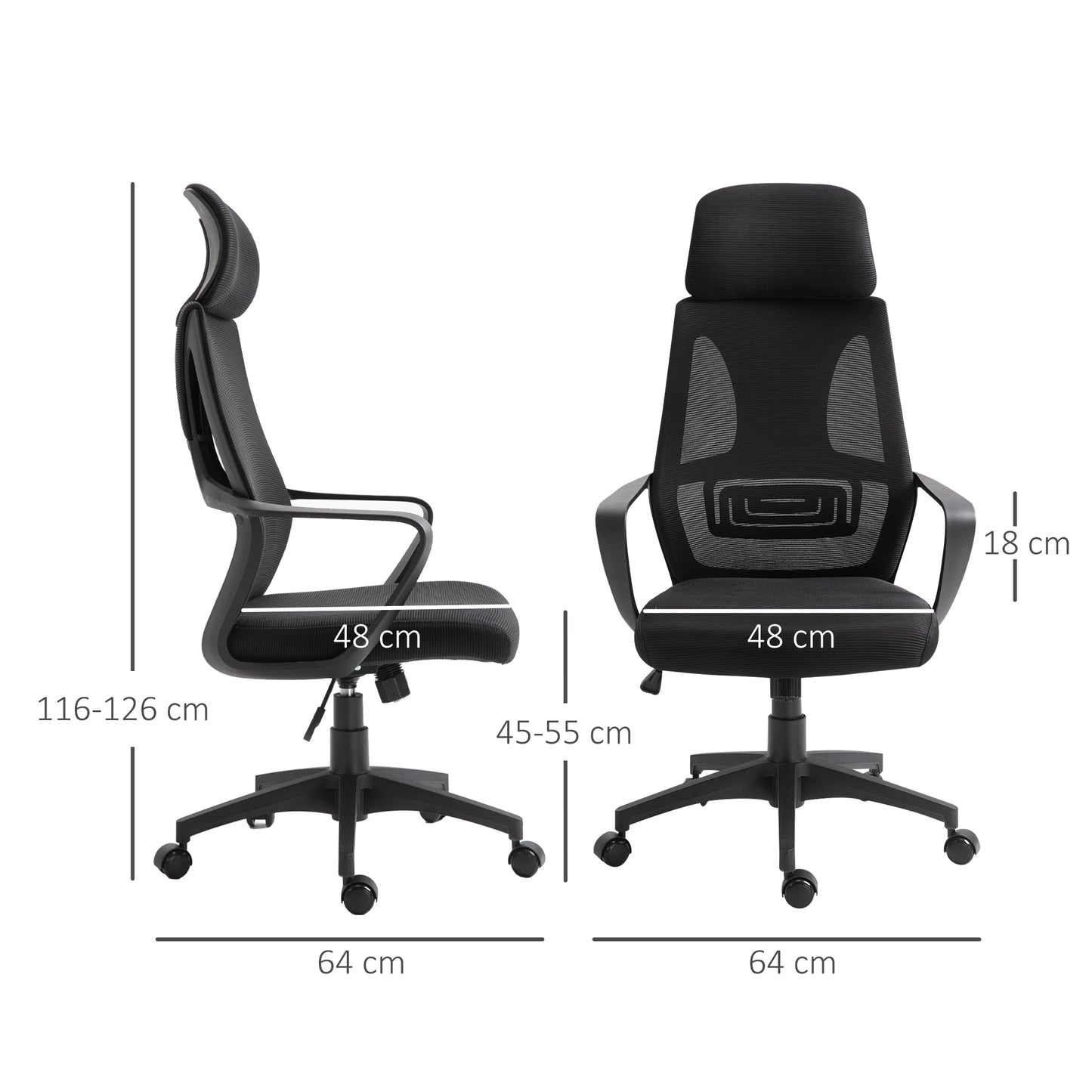 Ergonomic Office Chair, High Back Computer Chair, Mesh Desk Chair with Lumbar Support, Headrest, Wheel, Adjustable Height
